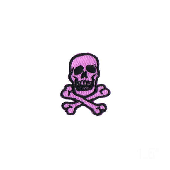 1 1/2 INCH Skull Crossbones Black On Purple Patch Embroidered Iron On Applique