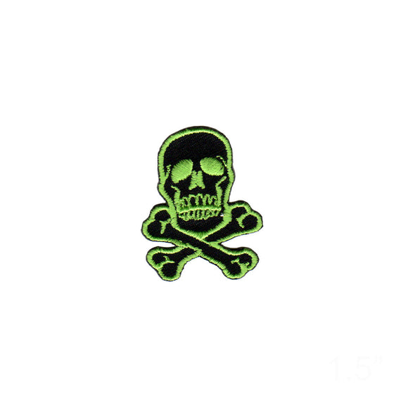 1 1/2 INCH Skull Crossbones Lime Green On Black Patch Poison Iron On Applique
