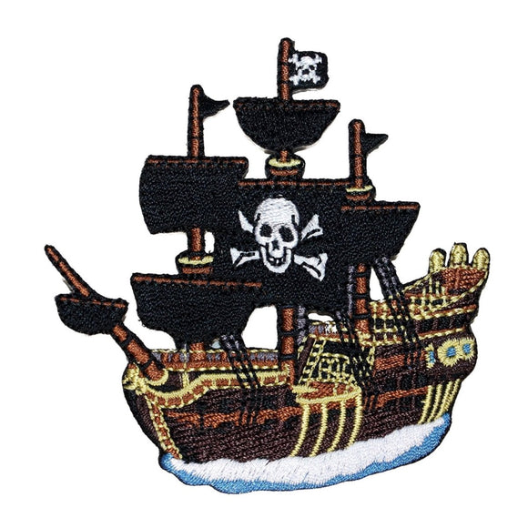 Pirate Ship Patch Skull Crossbones Jolly Roger Embroidered Iron On Applique