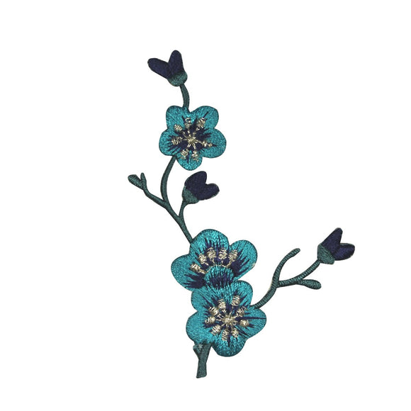 ID 9204 Teal Cherry Blossom Branch Patch Flower Embroidered Iron On Applique