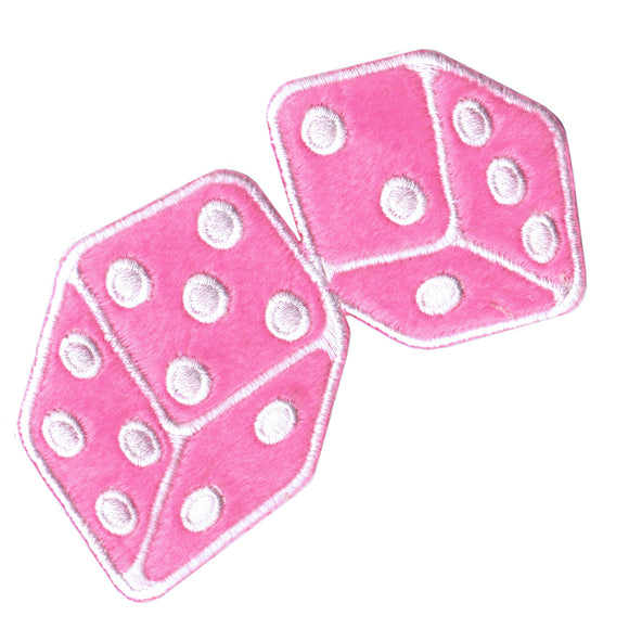 Pink Fuzzy Dice Patch Roll Plush Gamble Symbol Embroidered Iron On Applique