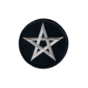 3 INCH Silver Pentagram Patch Star Satan Symbol Embroidered Iron On Applique