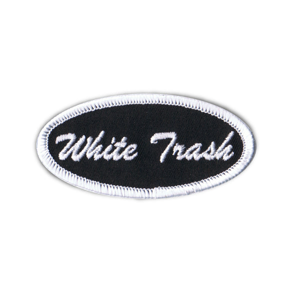 White Trash Name Tag Patch Novelty Badge Embroidered Iron On Applique