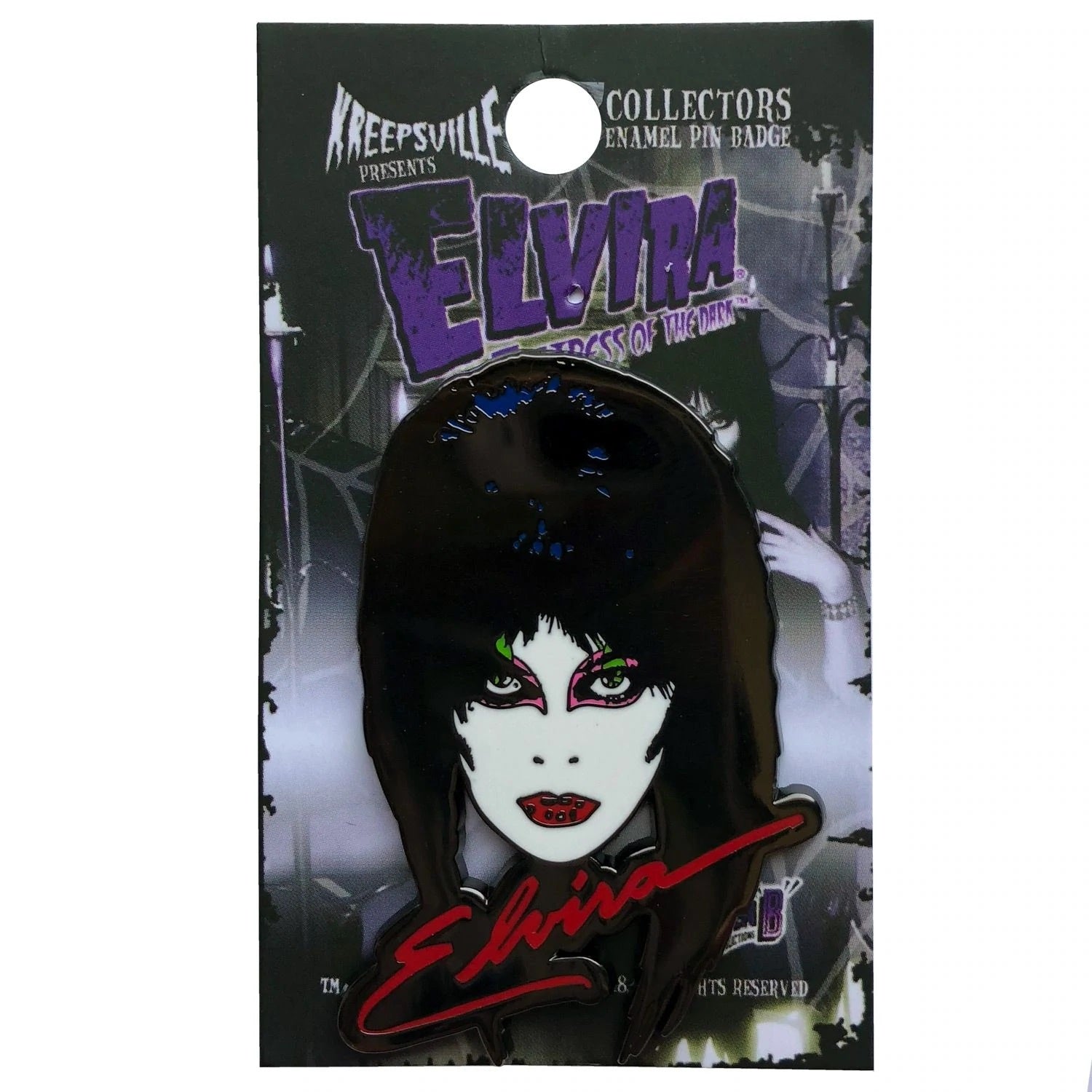 Halloweentown Store: Elvira Coffin Black Glitter Enamel Pin