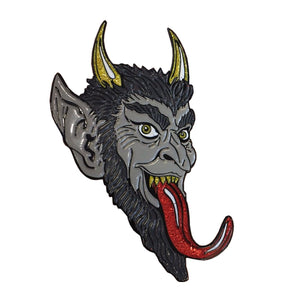 Krampus Smile Tongue Enamel Pin Demon Goat Horn Christmas Kreepsville Hat Lapel