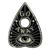 Go Away Ouija Enamel Pin Kreepsville Hat Lapel Glow In The Dark Planchette