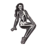 Skeleton Pin Up Girl Sitting Enamel Pin Spooky Glow in The Dark Kreepsville 666