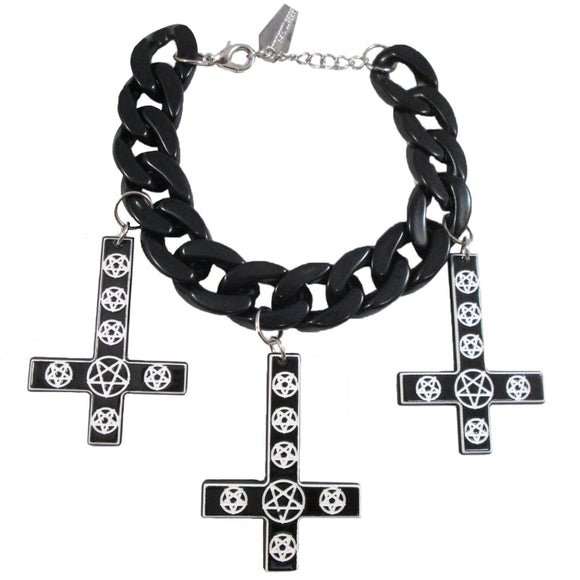 Inverted Cross White Pentagram Bracelet Halloween Horror Jewelry Kreepsville