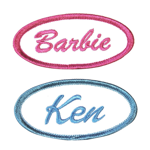 Set of 2 Barbie & Ken Iron-On Name-Tag Patches Couples Costume Outfit Appliques