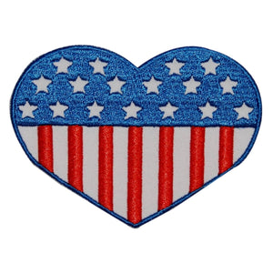 US Flag Heart Patch Stars Stripes Symbol Patriotic Embroidered Iron On Applique