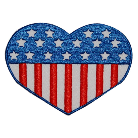 US Flag Heart Patch Stars Stripes Symbol Patriotic Embroidered Iron On Applique