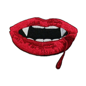 Vampire Teeth Blood Lips Patch Mouth Fangs Drink Embroidered Iron On Applique