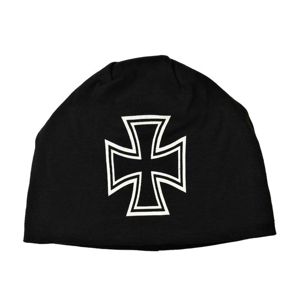 Black Iron Cross Jersey-Knit Beanie Hardcore Metal Headwear Biker Cap Apparel