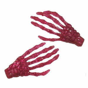 Pink Glitter Skeleton Hands Hair Clip Halloween Horror Accessory Kreepsville