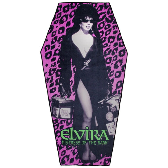 Elvira Leopard Print Coffin Beach Towel Kreepsville Sexy Mistress of The Dark