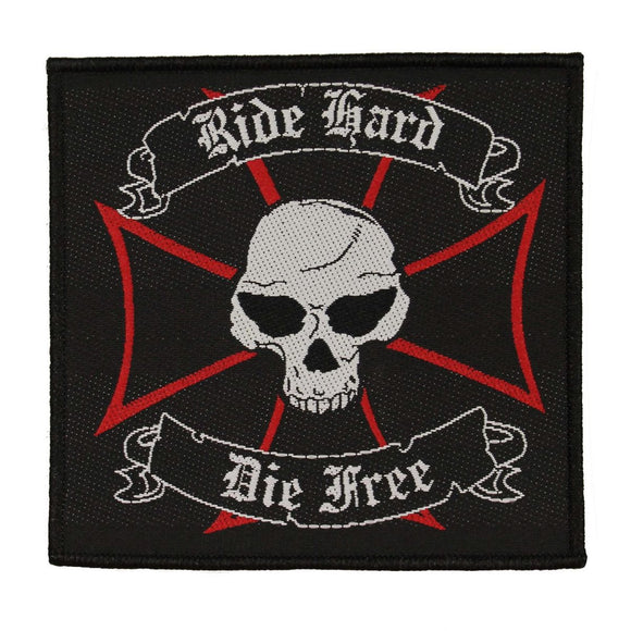 Ride Hard Die Free Patch Rock Music Band Skull Biker Woven Sew On Applique
