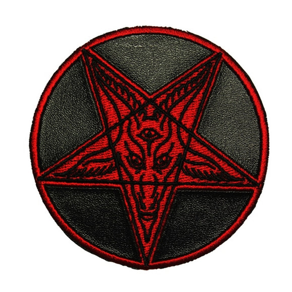 Red Satanic Circle Patch Kreepsville 666 Pentagram Pleather Iron On Applique