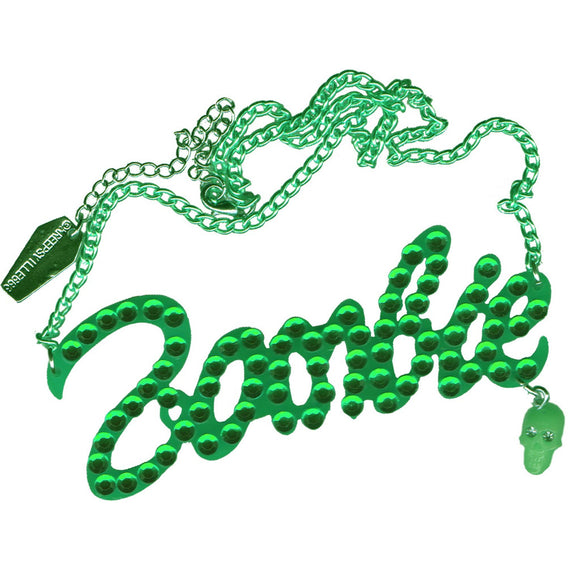 Green Diamonte Zombie Necklace Halloween Horror Jewelry Kreepsville 666
