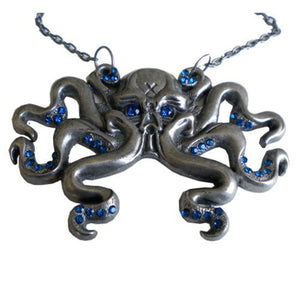 Octoskull Octopus Skull Necklace Blue Jewels Halloween Kreepsville 666 Steampunk