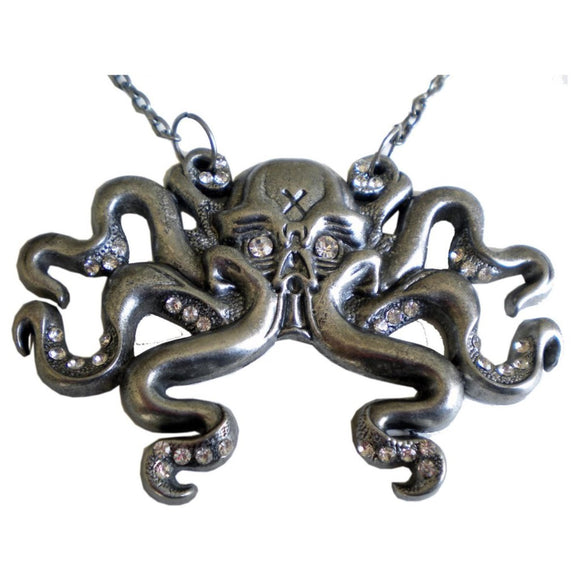 Octoskull Octopus Skull Necklace Clear Jewels Halloween Kreepsville Steampunk