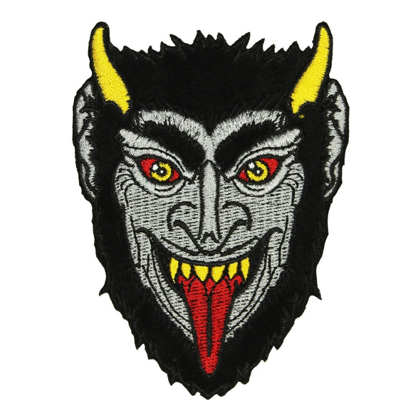 Krampus Fuzzy Face Patch Demon Goat Christmas Horn Embroidered Iron On Applique