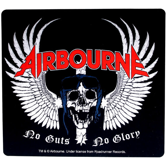 Sticker Airbourne No Guts No Glory Aviator Skull Rock Music Band Decal