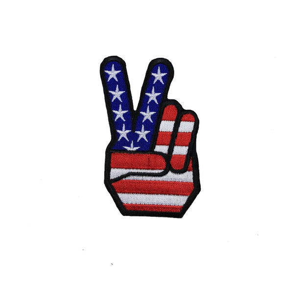 American Flag Victory Hand Patch Peace Sign USA Embroidered Iron On Applique
