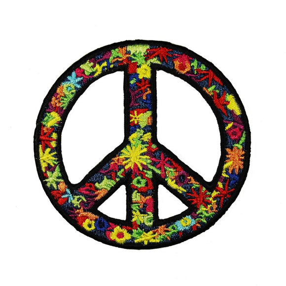 Flower Power Peace Sign Patch Hippie Love Colorful Embroidered Iron On Applique