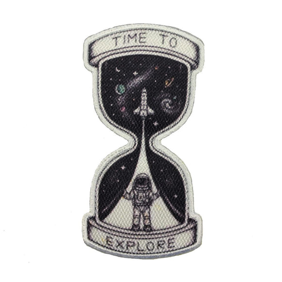 Time To Explore Patch Spacecraft Planets Hour Glass Embroidered Iron On Applique