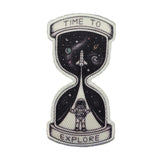Time To Explore Patch Spacecraft Planets Hour Glass Embroidered Iron On Applique