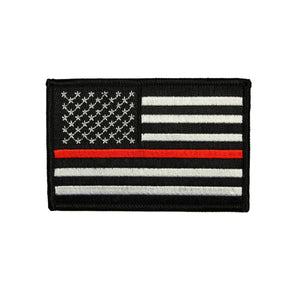 American Flag Thin Red Line Patch Firefighter USA Embroidered Iron On Applique