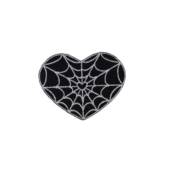 Silver Spiderweb Heart Patch Kreepsville 666 Horror Embroidered Iron On Applique