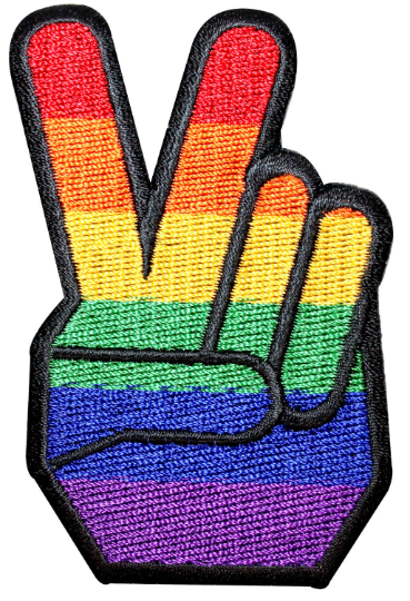 Rainbow Victory Hand Sign Patch LGBT Peace & Pride Embroidered Iron On Applique