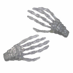 Silver Glitter Skeleton Hands Hair Clip Halloween Horror Accessory Kreepsville 666