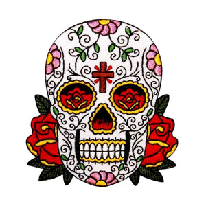 Sugar Skull Cross Rose Patch Muertos Head Day Dead Embroidered Iron On Applique
