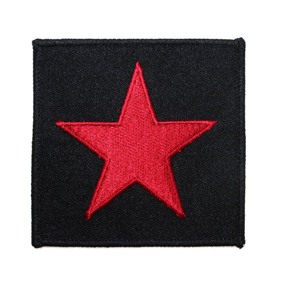 Red Star on Black Background Patch Logo Badge Embroidered Iron On Applique