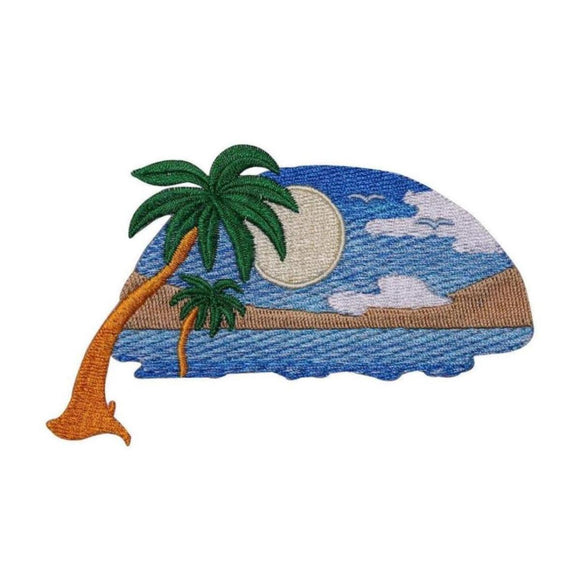 Tropical Sunset Patch Sun Beach Scene Paradise Embroidered Iron On Applique