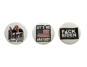 Set of 3 Political Presidentail Buttons FJB Go Brandon Assorted Pin Back Badge