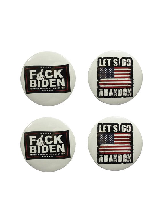 Set of 4 Let's Go Brandon FJB Buttons President Vote Assorted Pin Back Badge