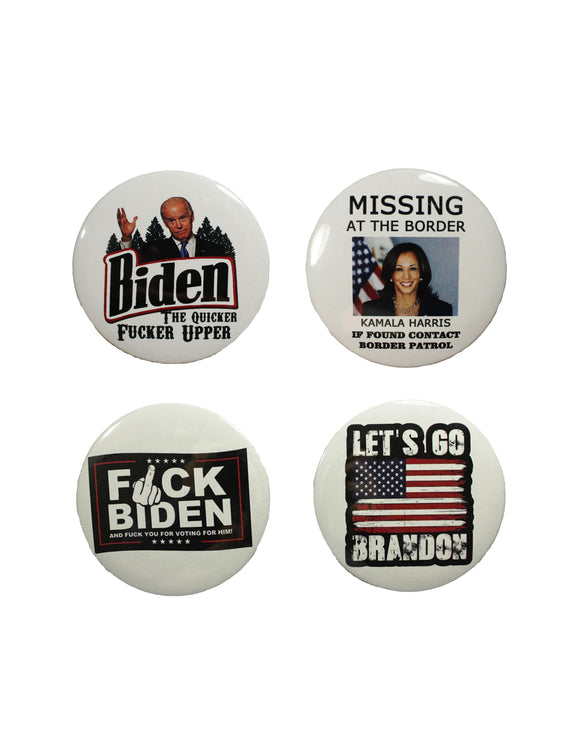 Set of 4 Biden Harris FJB Brandon Buttons President vote Assorted Pin Back Badge