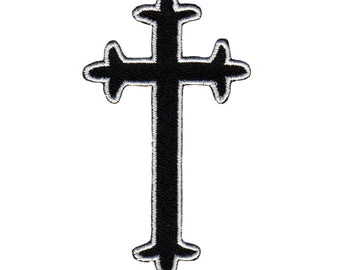 3.5 X 6 Inch Ornate Black Cross Iron-On Patch Gothic Christian Symbol Applique