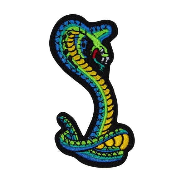 Blue Green Cobra Striking Patch Snake Serpent Coil Embroidered Iron On Applique