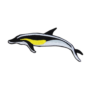Black Dolphin Swimming Patch Marine Aquatic Animal Embroidered Iron On Applique