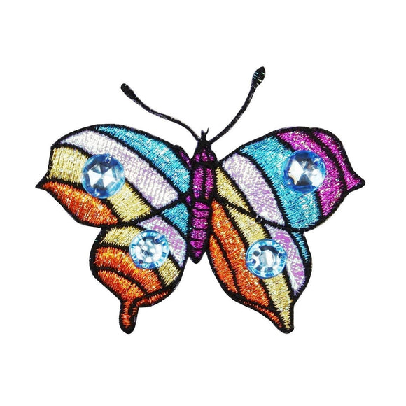 Rainbow Sparkle Butterfly Patch Gem Wings Craft Bug Embroidered Iron On Applique