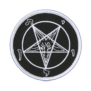 White Pentagram Satan Goat Head Patch Baphomet Embroidered Iron On Applique
