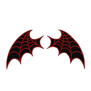 Set of 2 Red Web Bat-Wing Patches Kreepsville Craft Apparel Iron-On Applique