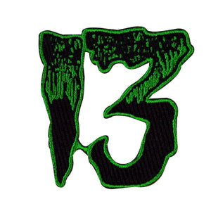 Number "13" Green Patch Kreepsville Unlucky # Thirteen Craft Iron-On Applique