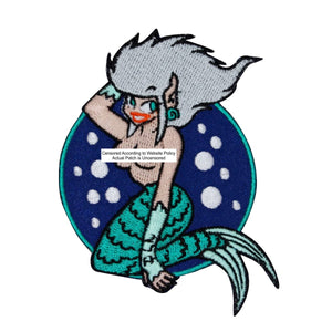 Topless Mermaid Patch Sailor Dream Girl Fantasy Embroidered Iron On Applique