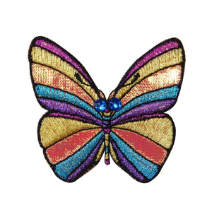 Shiny Wing Butterfly Patch Rainbow Bug Metallic Embroidered Iron On Applique