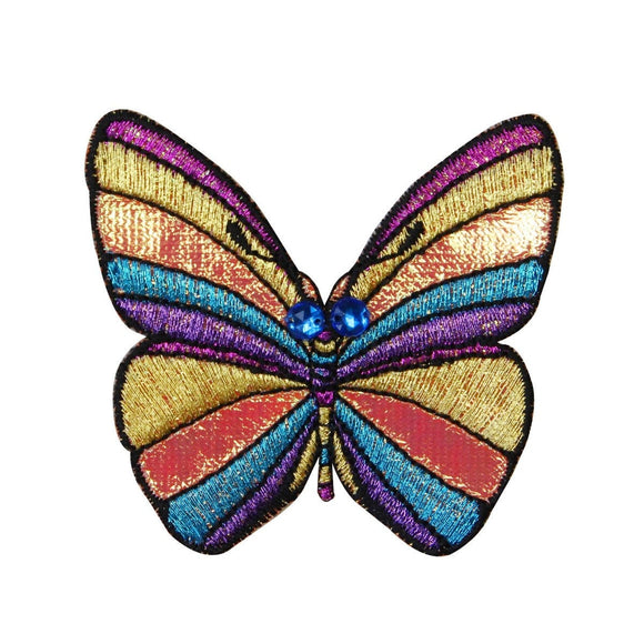 Shiny Wing Butterfly Patch Rainbow Bug Metallic Embroidered Iron On Applique